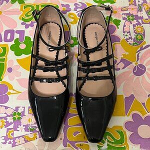 Unique Vintage Black Patent Strappy Bow Mary Jane Shoes
